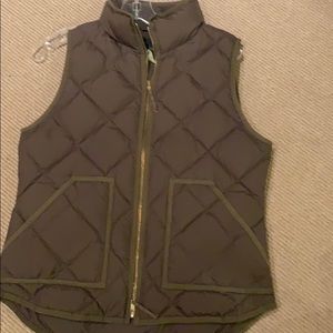 J crew brownish down vest with matching trim